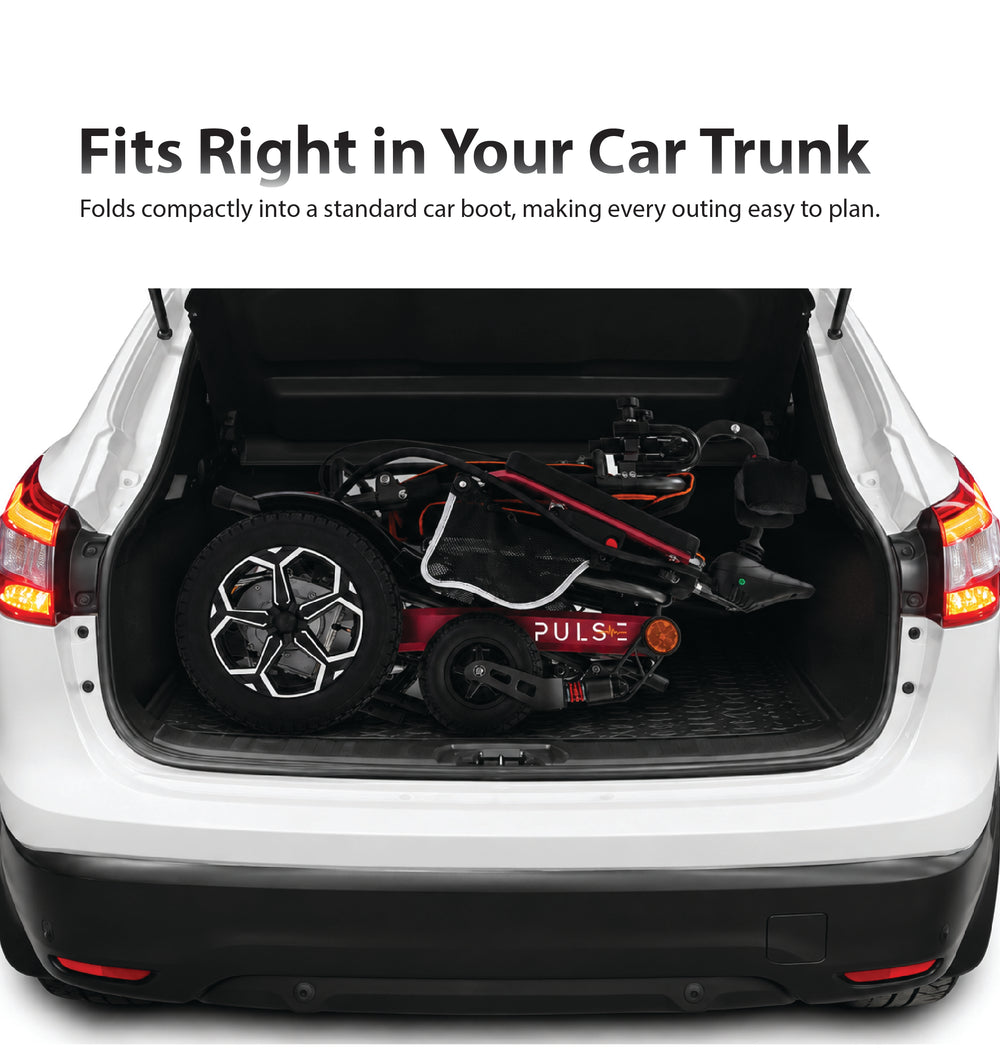 Pulse Premium Comfort wheelchair folded in a car boot