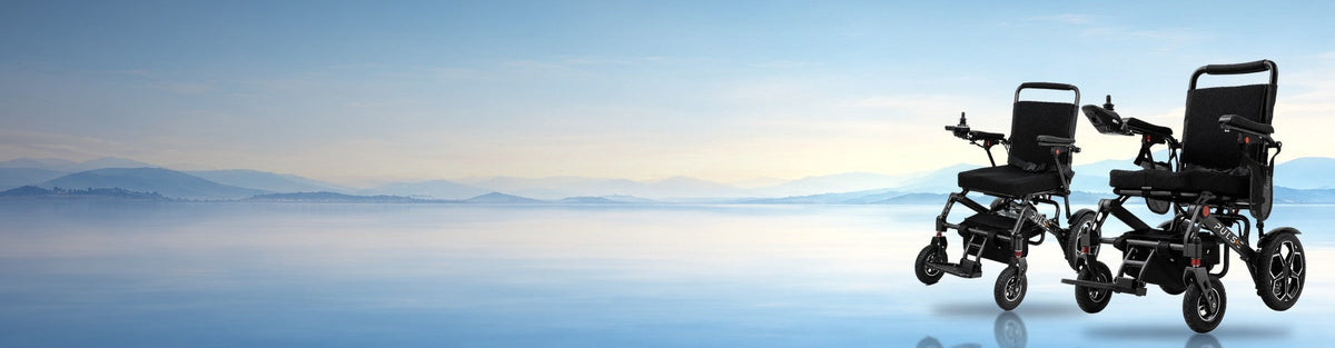 Pulse Premium & Lightweight electric wheelchairs on a calm lake